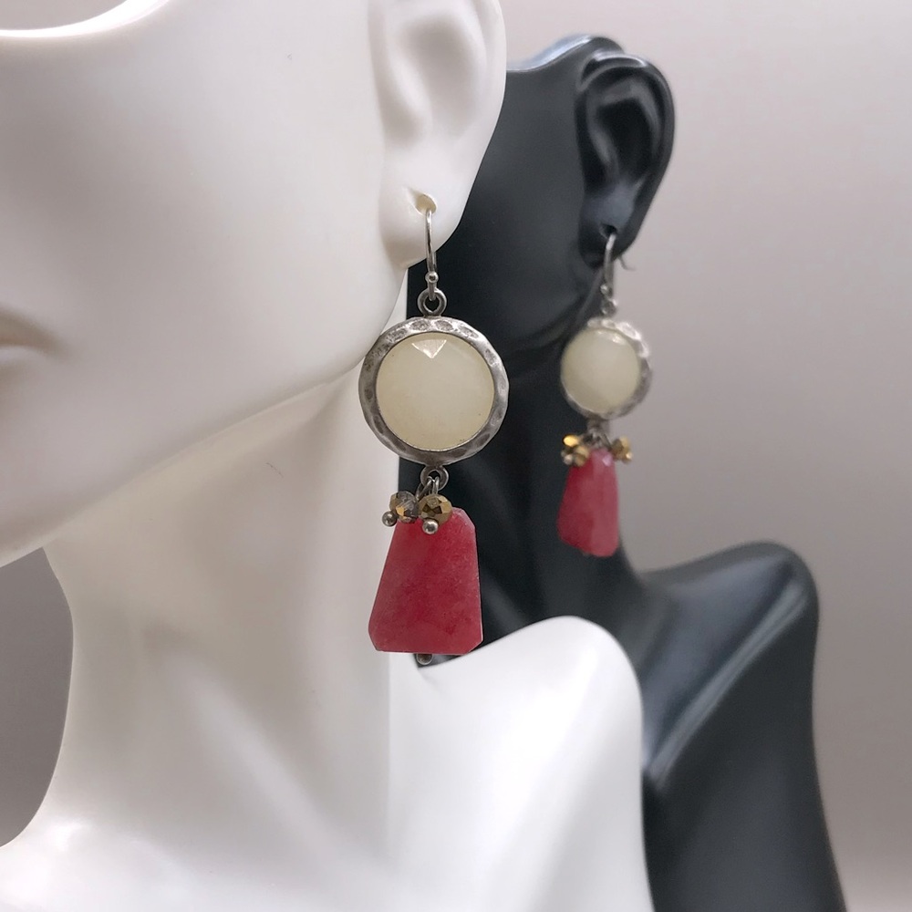 Elegant Antique Silver-Tone & Semi Precious Stone Dangle Earrings